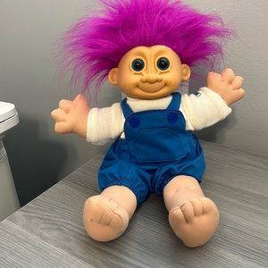 Vintage Russ Plush Troll Doll, Sweater and Suspenders